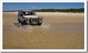 Bessie crossing one of the many freshwater streams flowing into the ocean