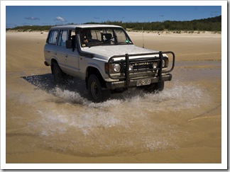 Bessie crossing one of the many freshwater streams flowing into the ocean