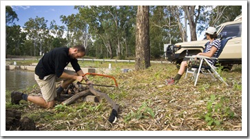 Setting up camp on the banks of the Dawson River near Moura