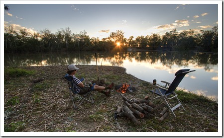Chris enjoying the sunset on the banks of the Dawson River near Moura