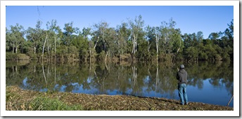 Chris in the early morning light on the banks of the Dawson River near Moura