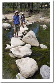 Chris and Lisa crossing Carnarvon Creek on the way to Boolimba Bluff