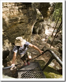 Chris climbing the stairs on the way to Boolimba Bluff