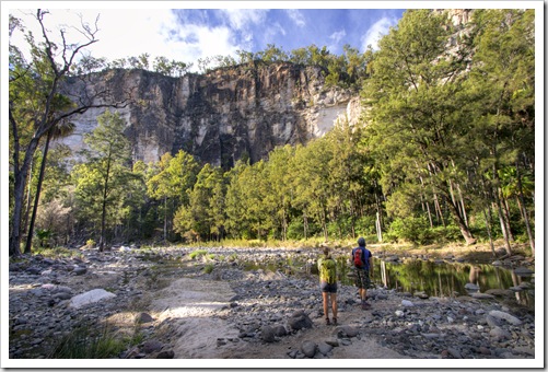 Lisa and Chris taking in the towering cliffs of Carnarvon Gorge