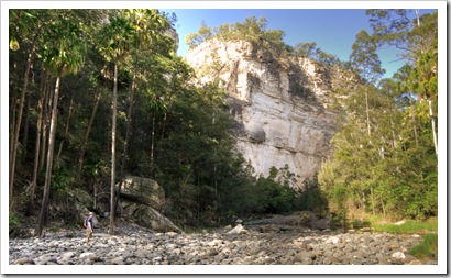 Chris negotiating the rocky creek bed of Carnarvon Gorge
