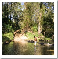 Sam wading one of the river crossings along the Broken River