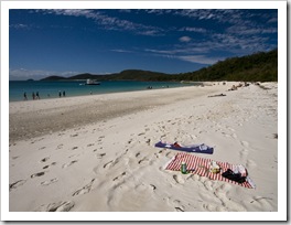 Relaxing on Whitehaven Beach on Whitsunday Island