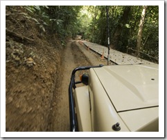 A very tight squeeze down some steep terrain in Daintree National Park