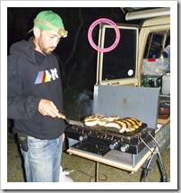 Sam manning the BBQ at Wongai camping area