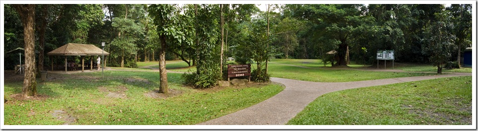 Welcoming picnic area next to the swimming hole at Babinda Boulders