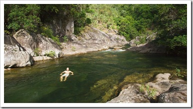 Sam taking a dip in the chilly waters of Behana Gorge