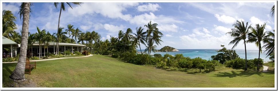 Panoramic of the Lizard Island Resort dining facilities overlooking Anchor Bay