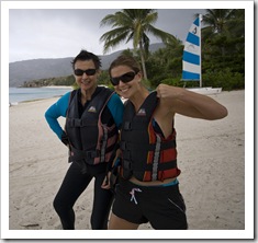 Jenni and Lisa getting ready for a sea kayak