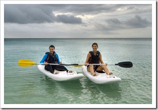 Jenni and Lisa paddling the waters of Anchor Bay