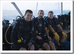 Oliver, Sam and Steve ready for a SCUBA dive at Cod Hole