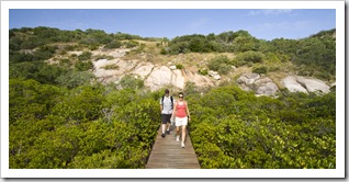 Lisa and Oliver walking across Watson's Bay on the way to Cook's Look