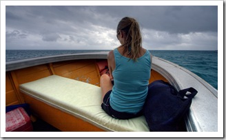 Lisa at the helm on the way to Mermaid Bay