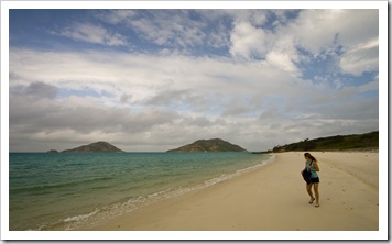 Lisa walking along Mangrove Beach on the way to Blue Lagoon