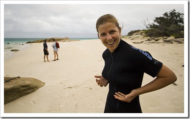 Lisa happy with her wetsuit bust!