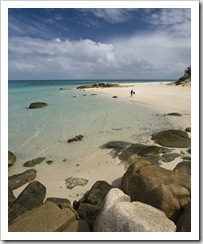 Jenni hopping out of the water after a snorkel at Loomis Reef