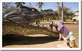 Lisa and a huge crocodile in Normanton