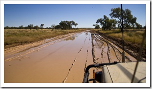 The Tank about to brave one of the deeper mud puddles on the way between Boulia and Bedourie