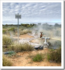 Piping hot pressurised water at the Cacoory Bore north of Birdsville