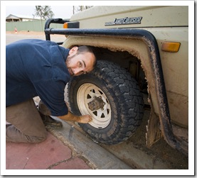 Letting the tyres down for the dirt road ahead