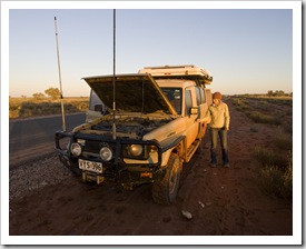 Inflating our tyres once we're back on the bitumen near Nocundra