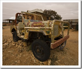 Bottle cap covered Jeep in Silverton