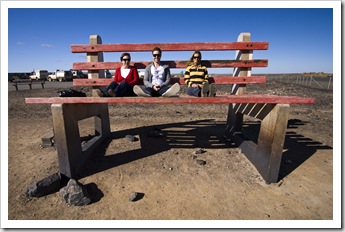 Judy, Todd and Lisa on an oversized bench in Broken Hill