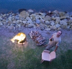 Jarrid enjoying the fire at Lake Conjola