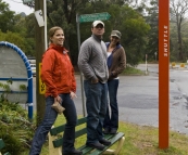 Lisa, Jarrid and Jacque waiting for the shuttle in Katoomba