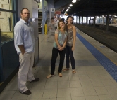 Jarrid, Jacque and Lisa waiting for the train at Hurstville