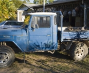 A cool old FJ at one of the beach shacks in Toomulla